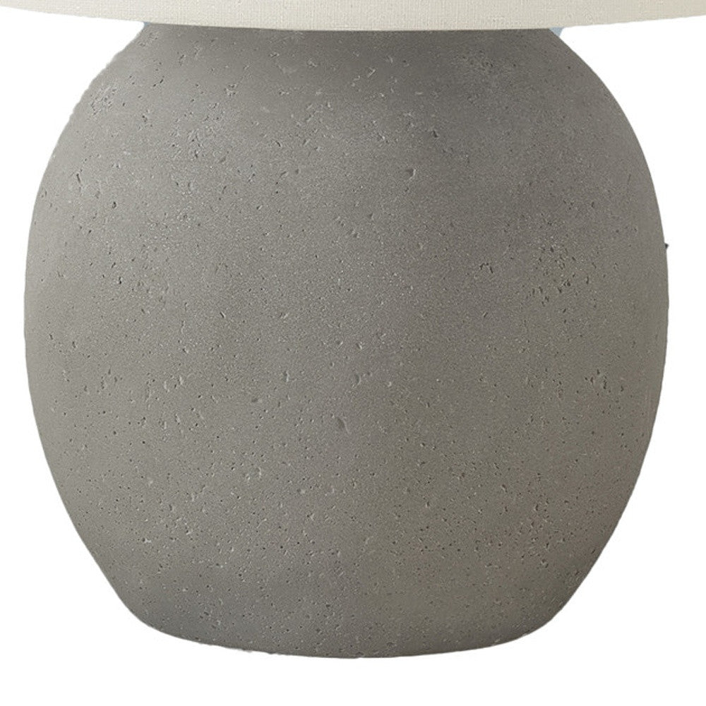 20" Gray Concrete Round Table Lamp With Ivory Drum Shade