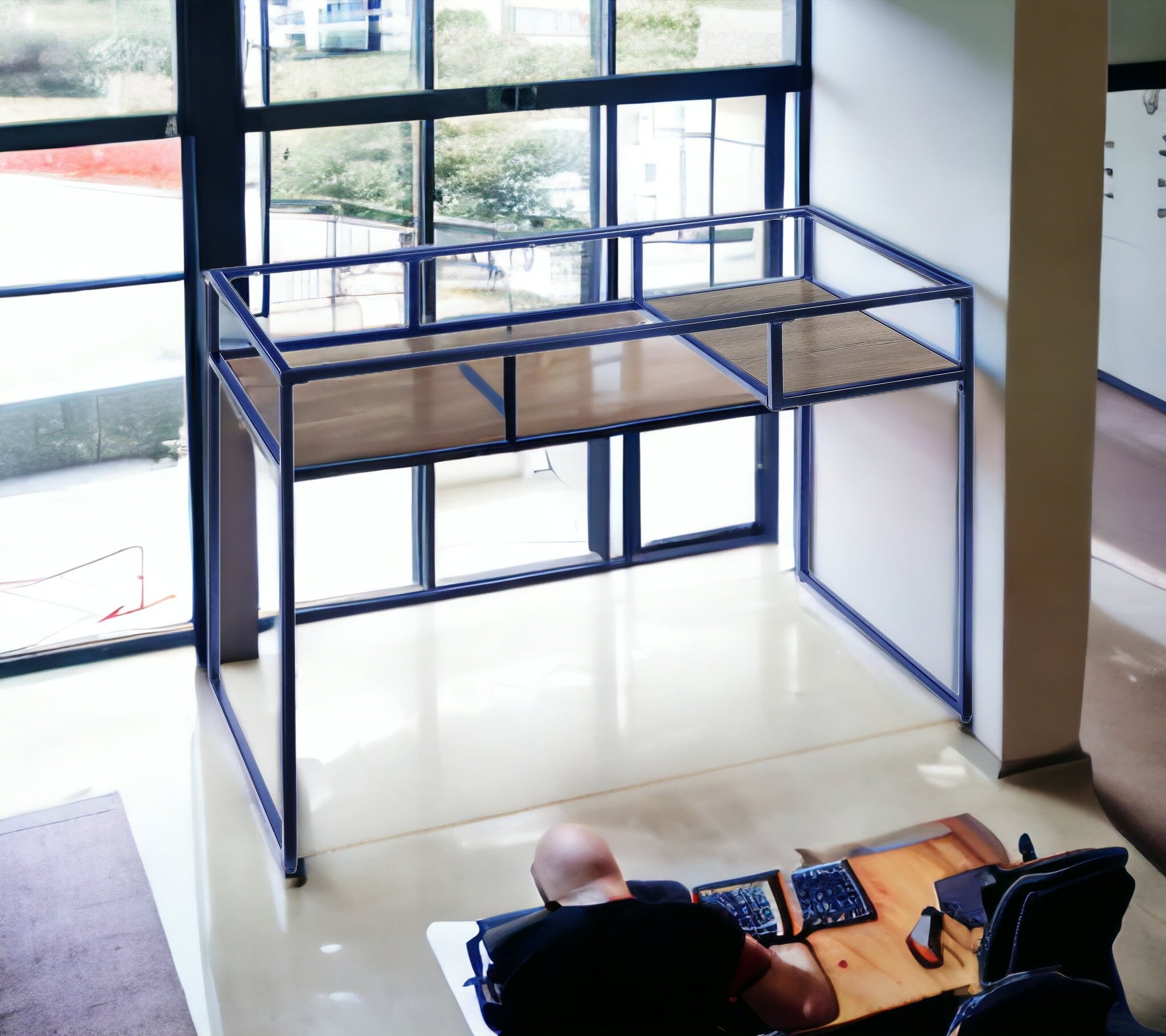 48" Clear and Blue Glass Writing Desk