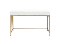 50" White and Gold Writing Desk With Two Drawers