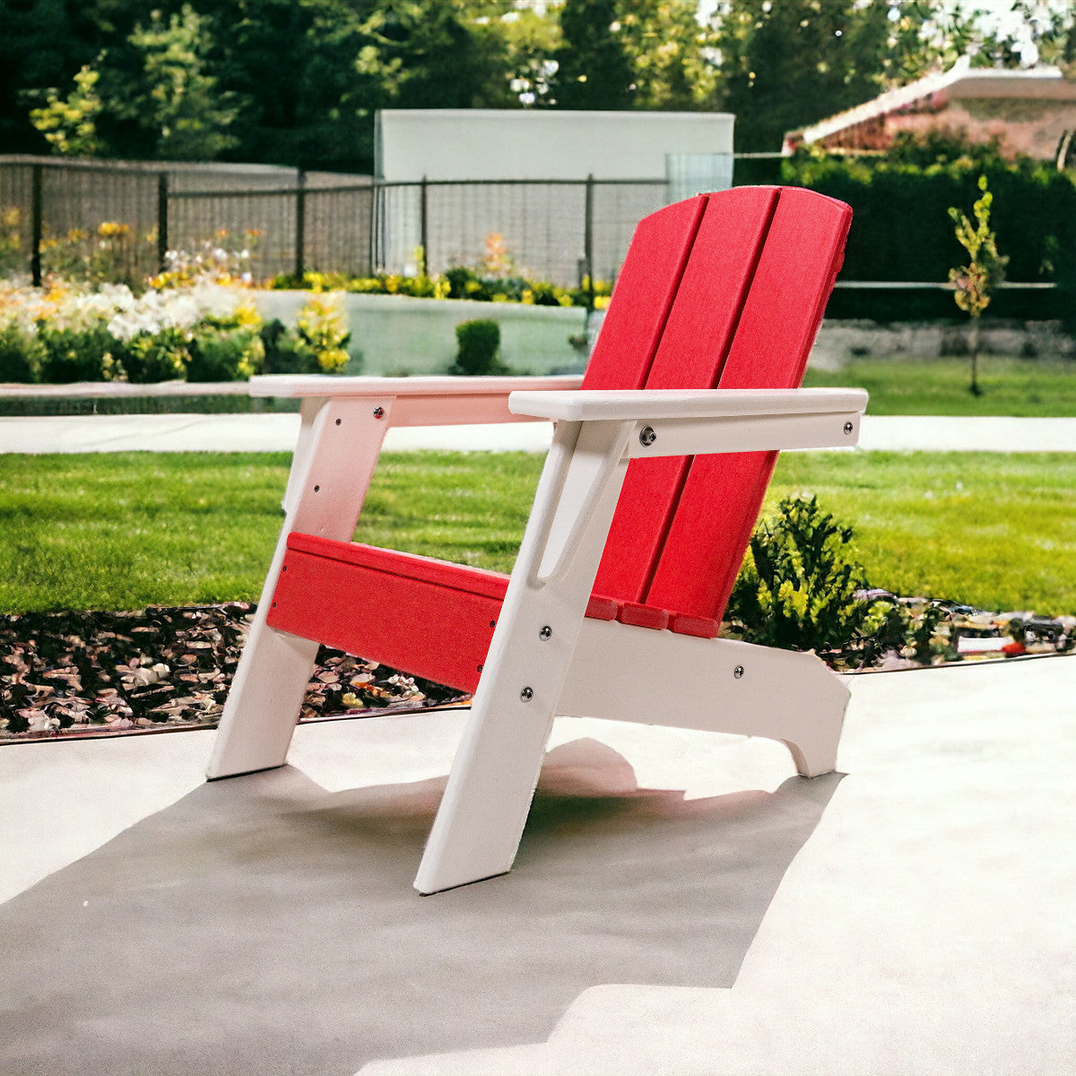 23" Red and White Heavy Duty Plastic Kid Size Outdoor Adirondack Chair