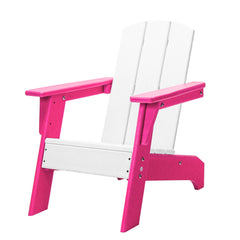 23" White and Pink Heavy Duty Plastic Kid Size Outdoor Adirondack Chair