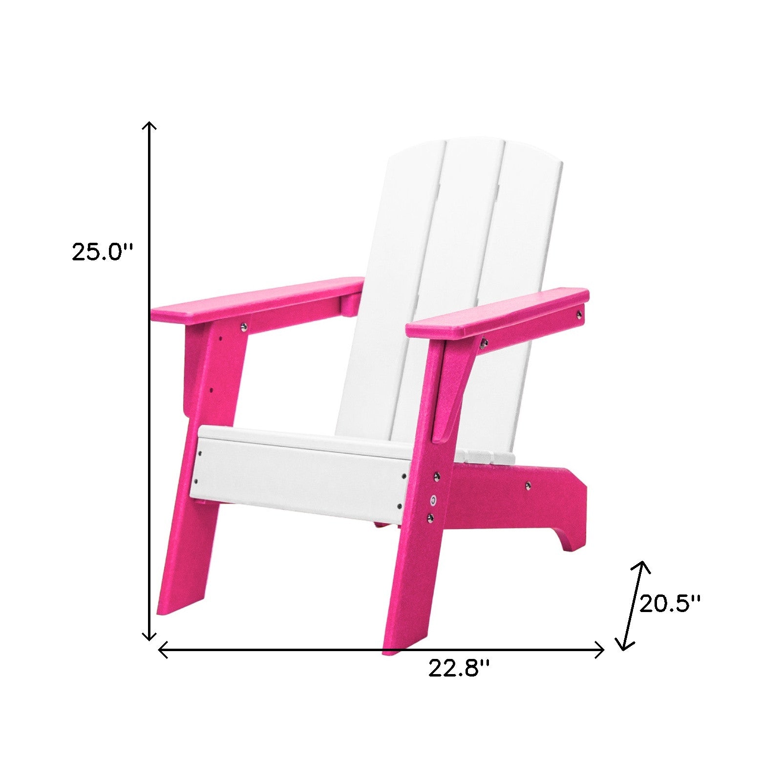 23" White and Pink Heavy Duty Plastic Kid Size Outdoor Adirondack Chair