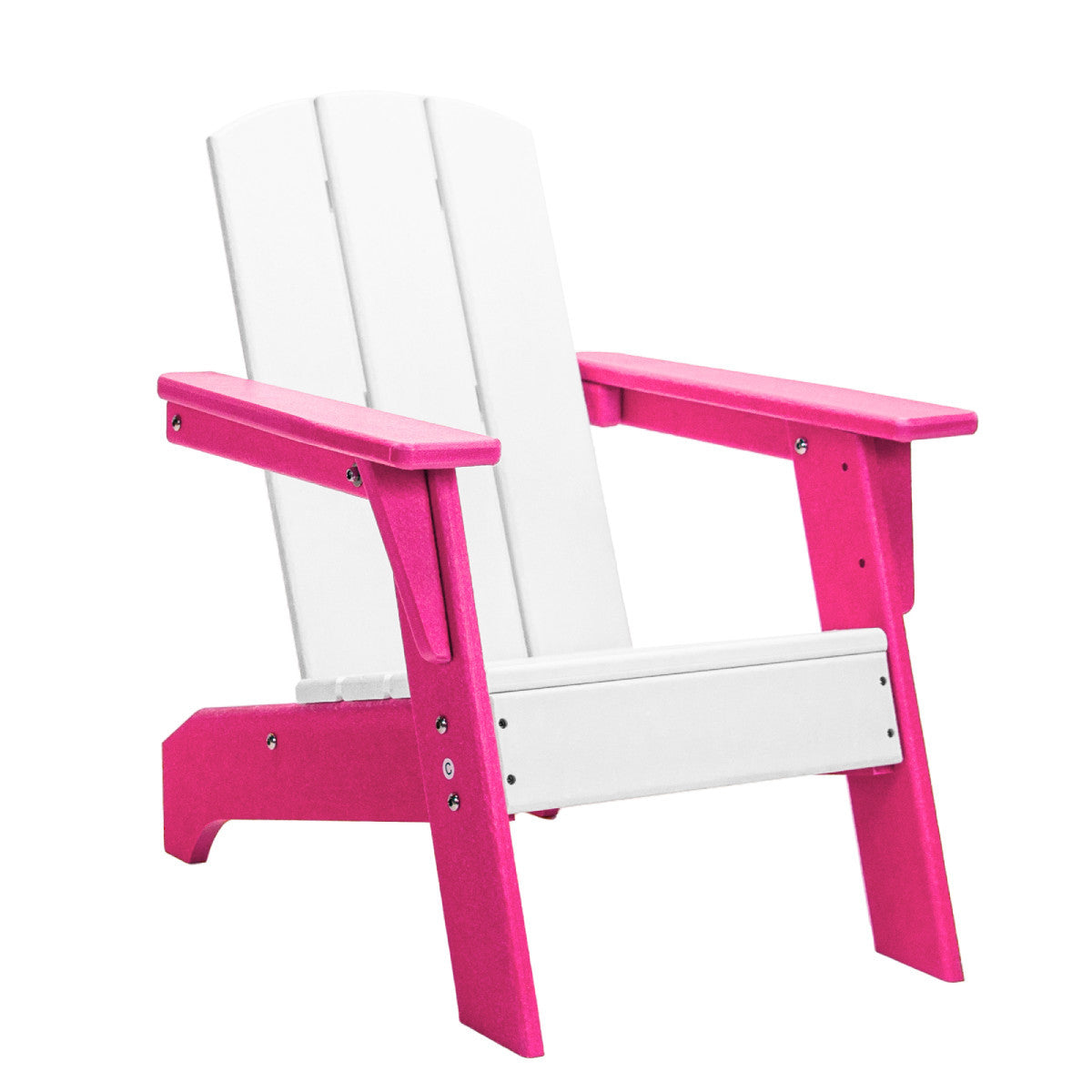 23" White and Pink Heavy Duty Plastic Kid Size Outdoor Adirondack Chair