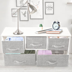 39" Gray and White Steel and Fabric Five Drawer Dresser