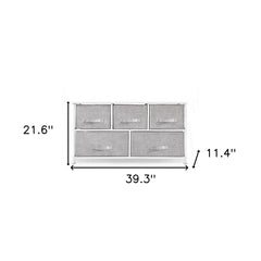 39" Gray and White Steel and Fabric Five Drawer Dresser