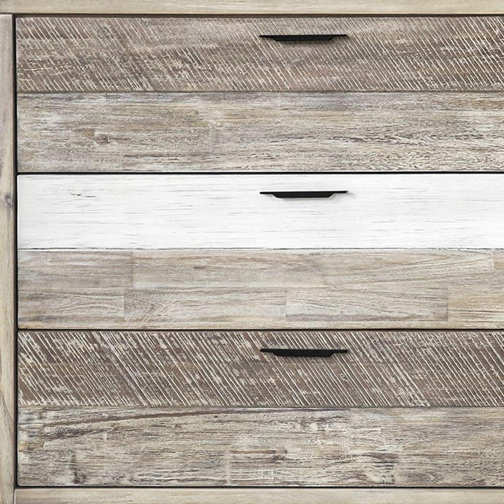 63" Natural and Ivory Multi Tonal Rustic Solid Wood Six Drawer Double Dresser