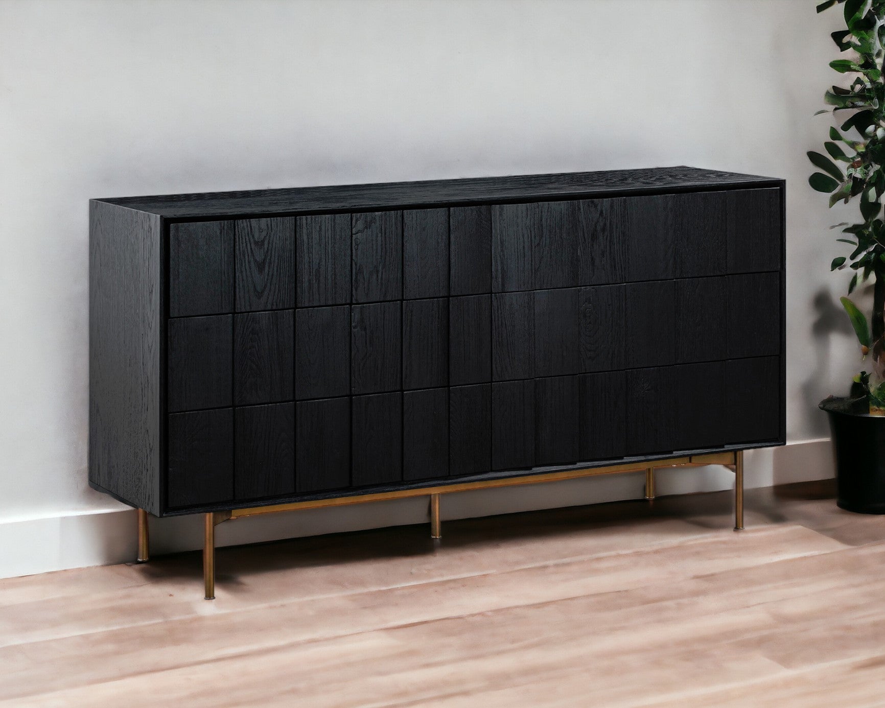 63" Black Solid Wood Six Drawer Double Dresser