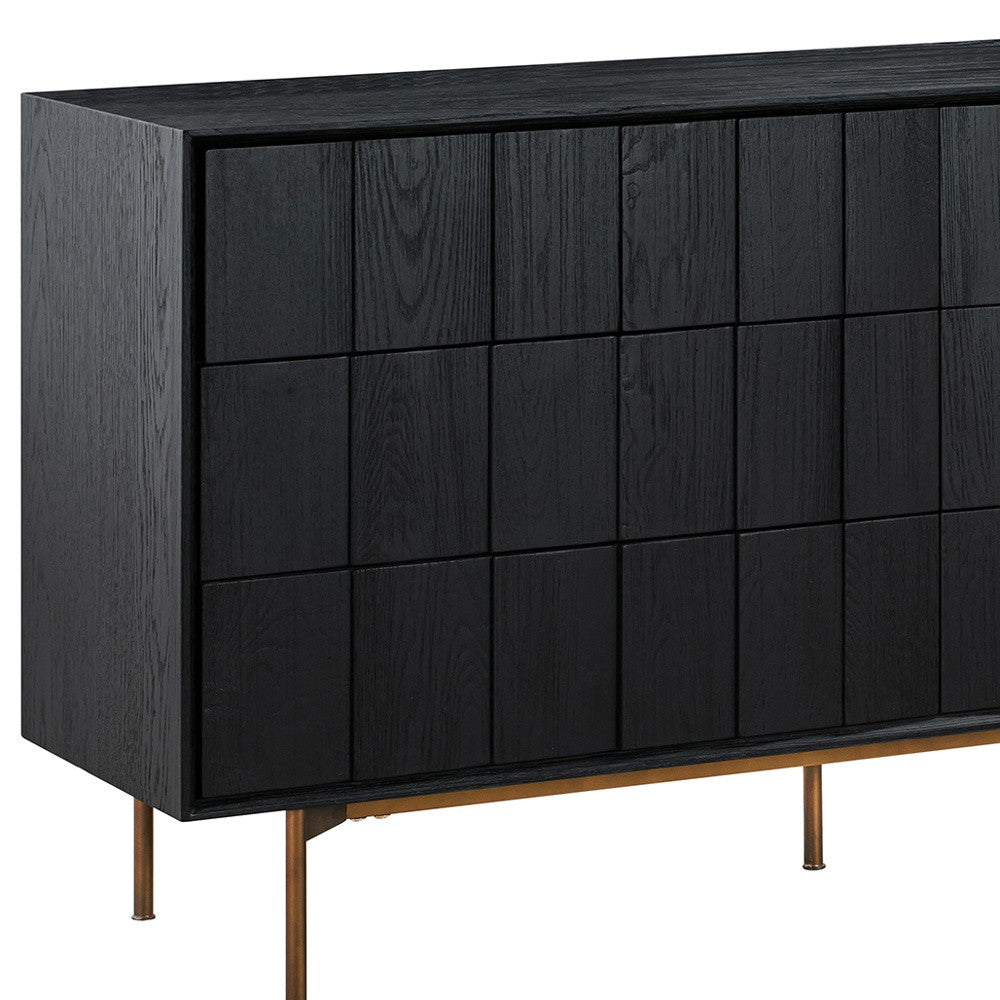 63" Black Solid Wood Six Drawer Double Dresser