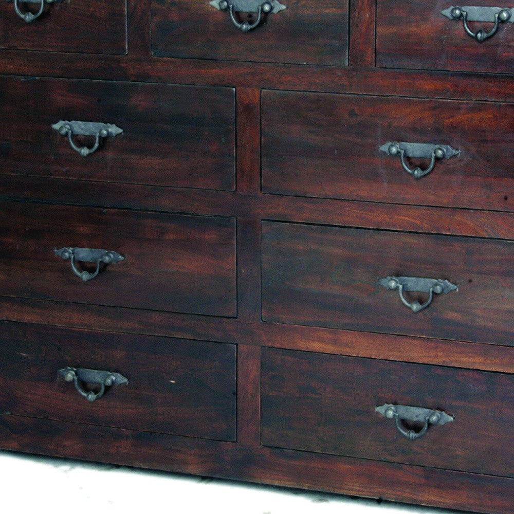 60" Brown Distressed Solid And Reclaimed Wood Nine Drawer Double Dresser