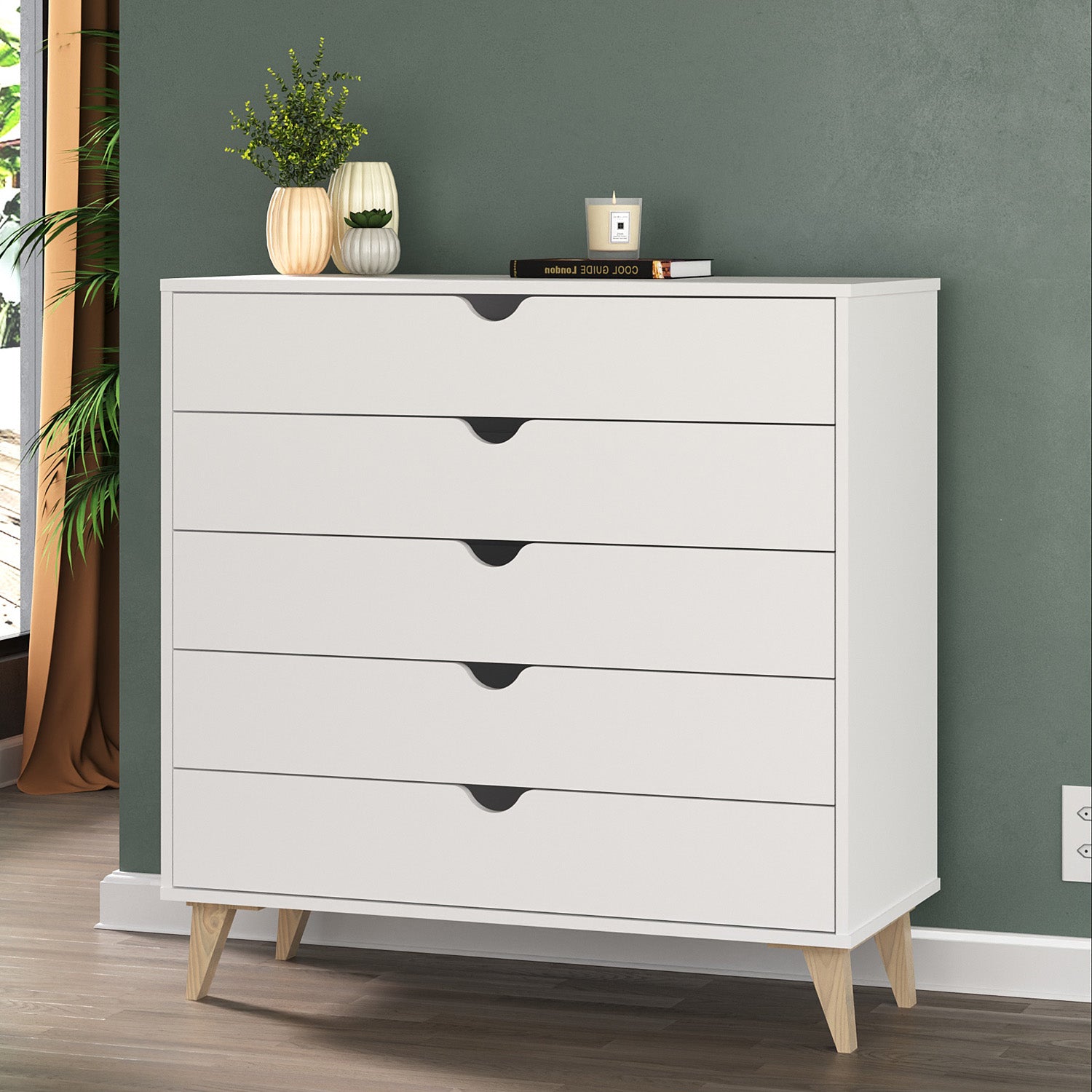 36" White Five Drawer Dresser