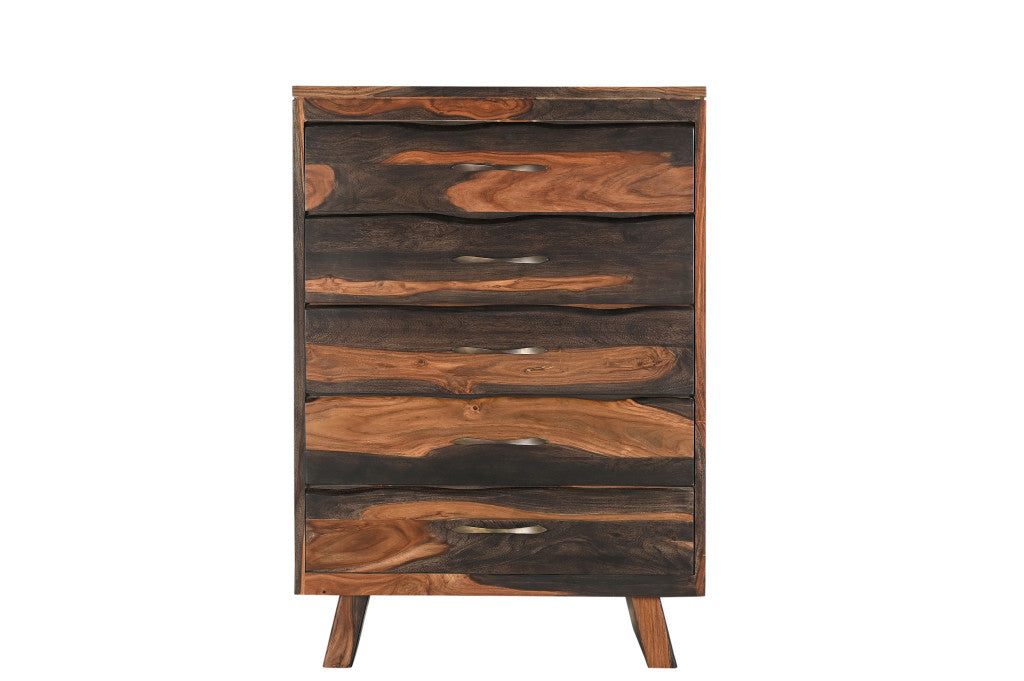 36" Dark Brown Solid Wood Live Edge Five Drawer Standard Chest