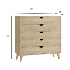 36" Natural Five Drawer Dresser