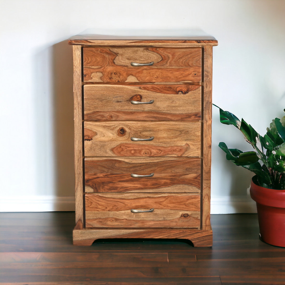 51" Brown Solid Wood Live Edge Five Drawer Standard Chest