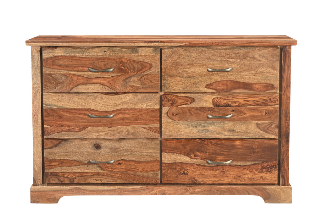 60" Brown Solid Wood Live Edge Six Drawer Double Dresser