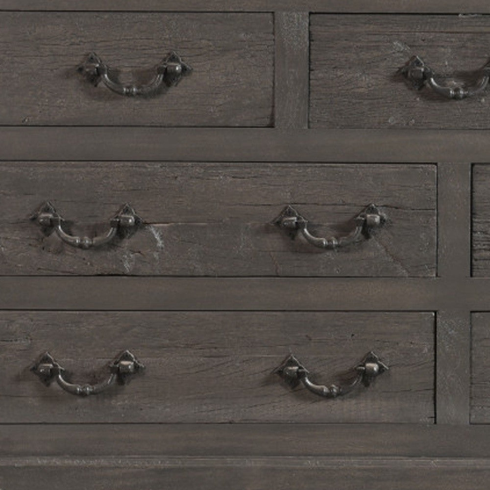 64" Gray Distressed Solid and Reclaimed Wood Seven Drawer Double Dresser