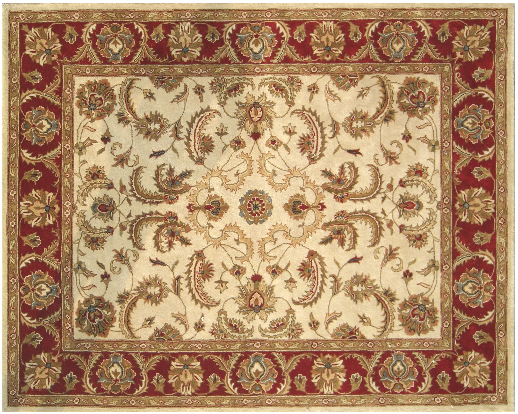 8' x 11' Ivory and Red Oriental Hand Tufted Non Skid Area Rug