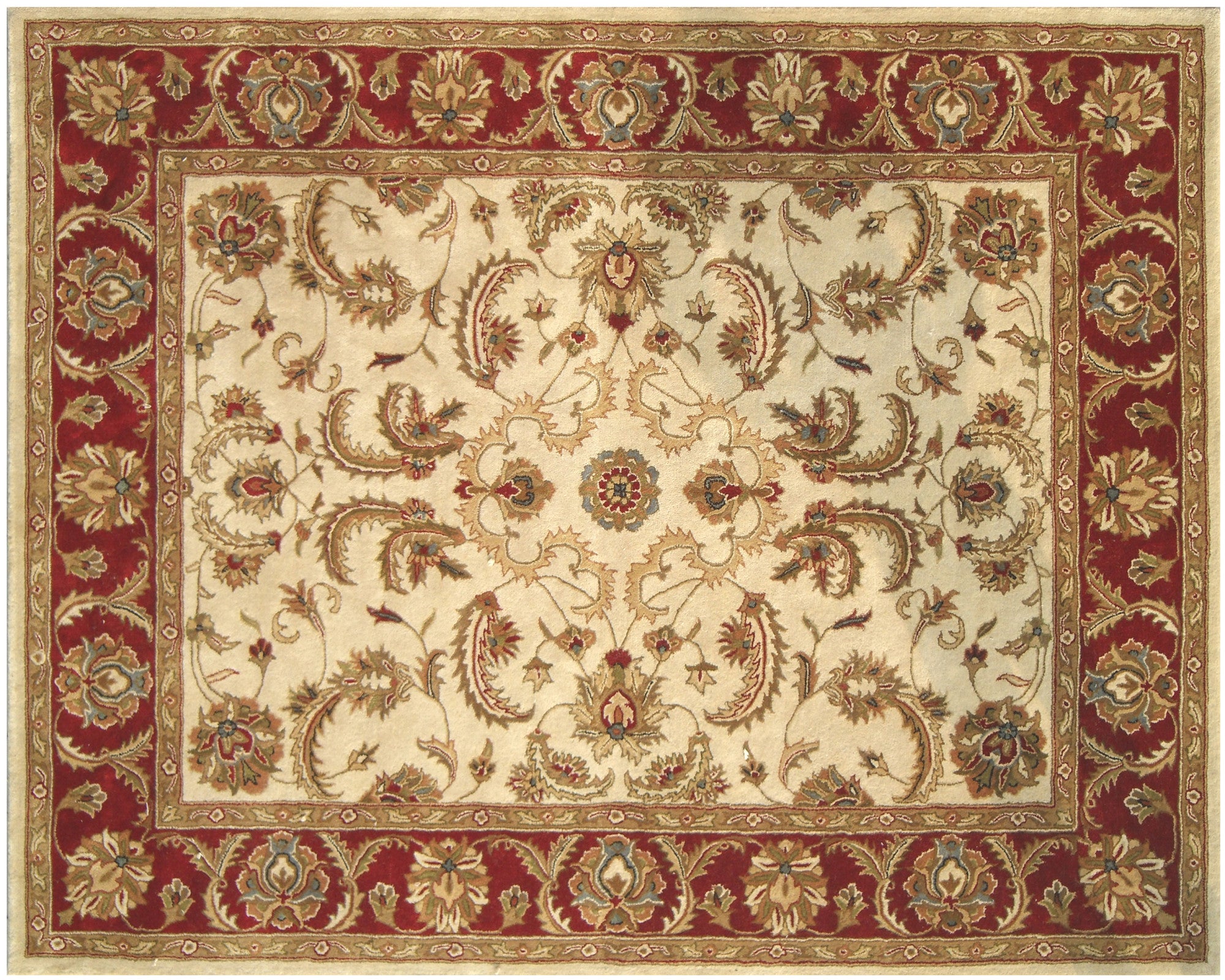 8' x 11' Ivory and Red Oriental Hand Tufted Non Skid Area Rug