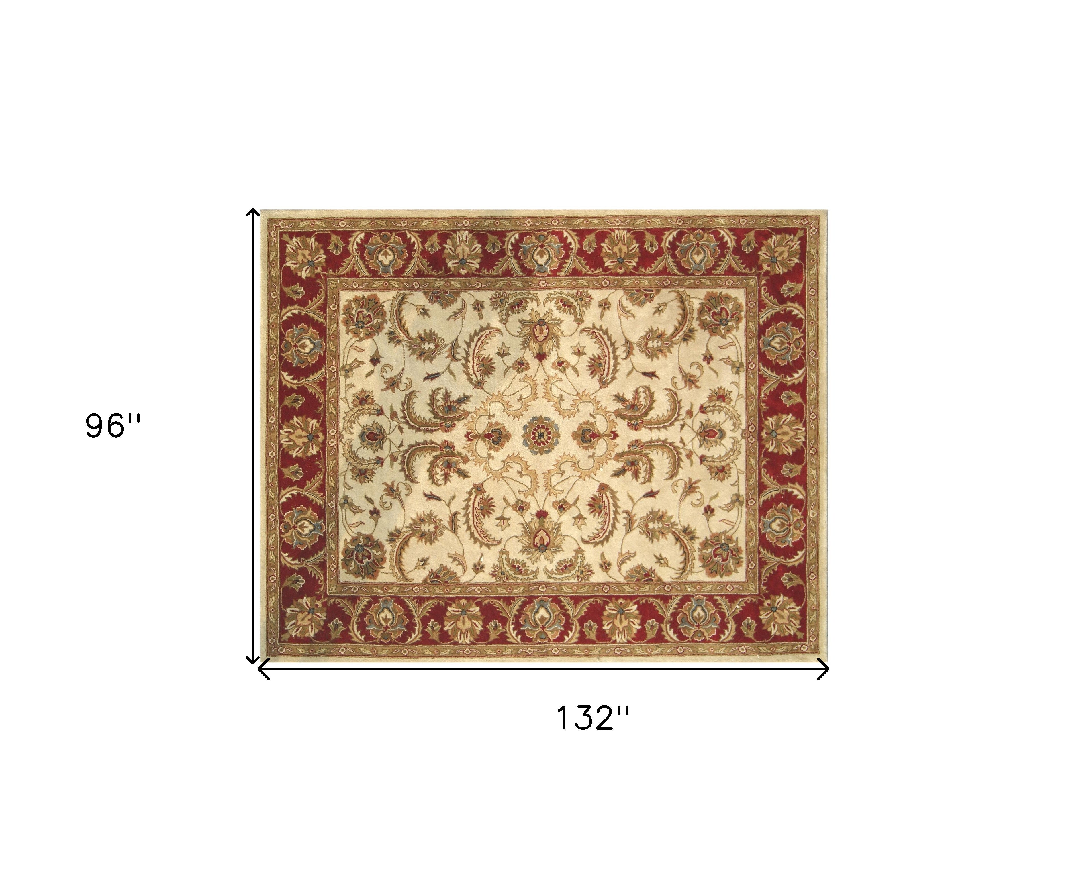 8' x 11' Ivory and Red Oriental Hand Tufted Non Skid Area Rug