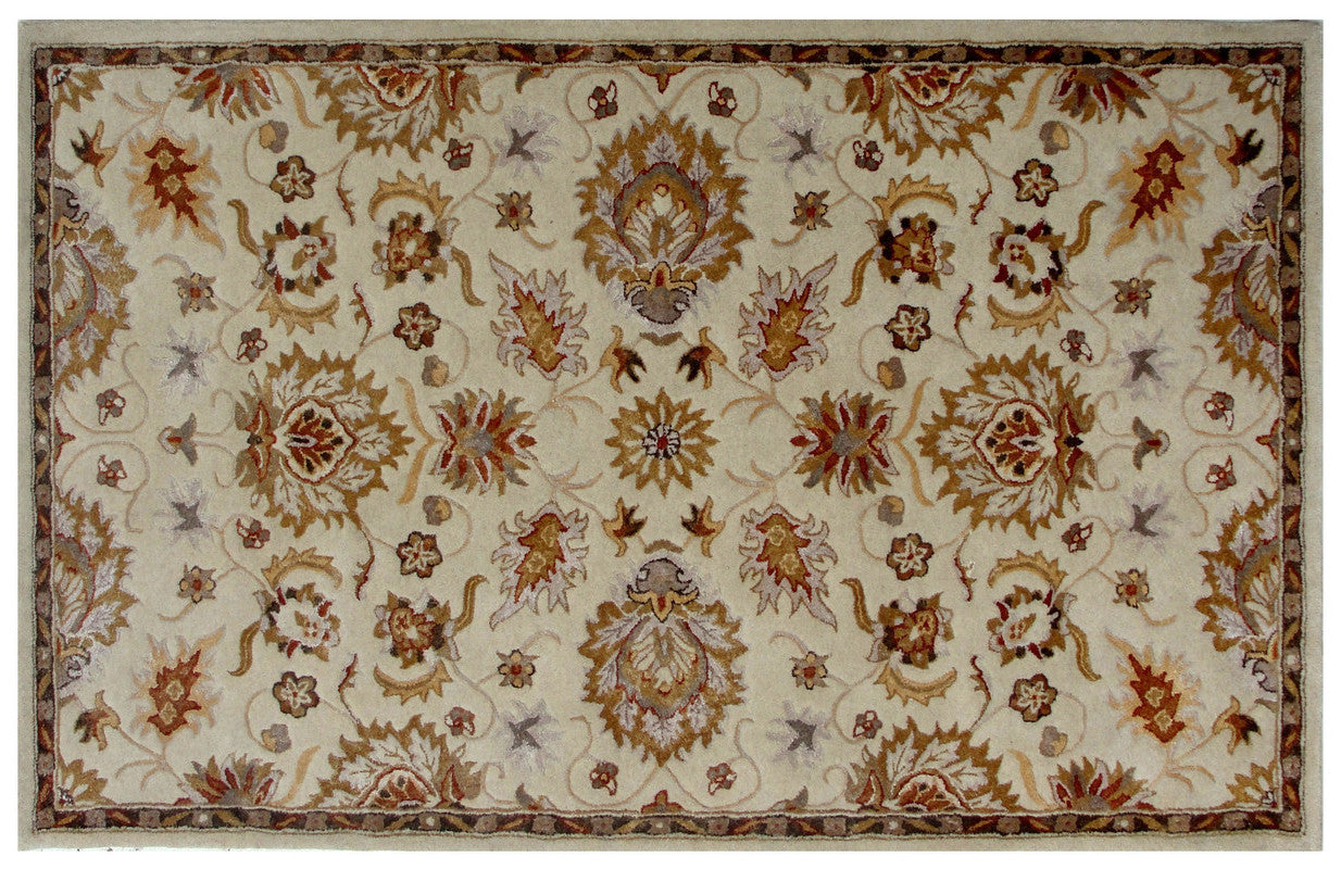 5' x 8' Cream Oriental Hand Tufted Non Skid Area Rug