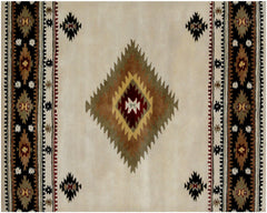 5' x 8' Ivory and Black Southwestern Hand Tufted Non Skid Area Rug