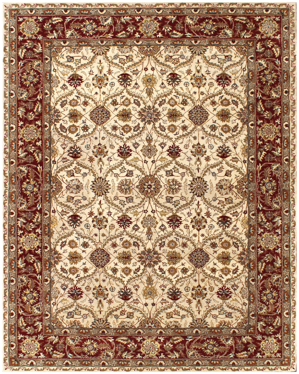 5' x 8' Ivory and Red Oriental Hand Tufted Non Skid Area Rug