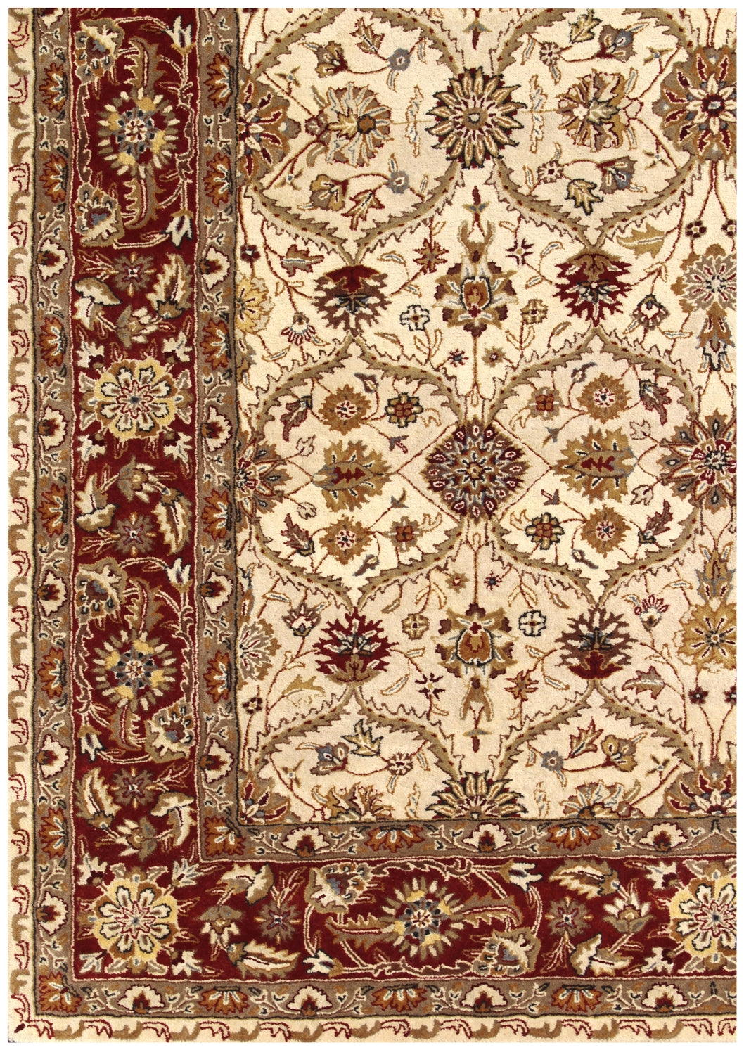 5' x 8' Ivory and Red Oriental Hand Tufted Non Skid Area Rug