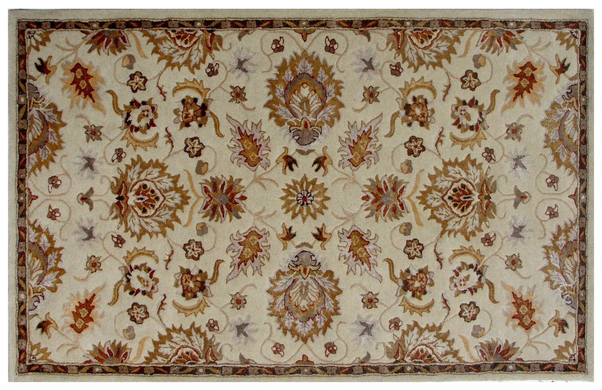 5' x 8' Cream Oriental Hand Tufted Non Skid Area Rug