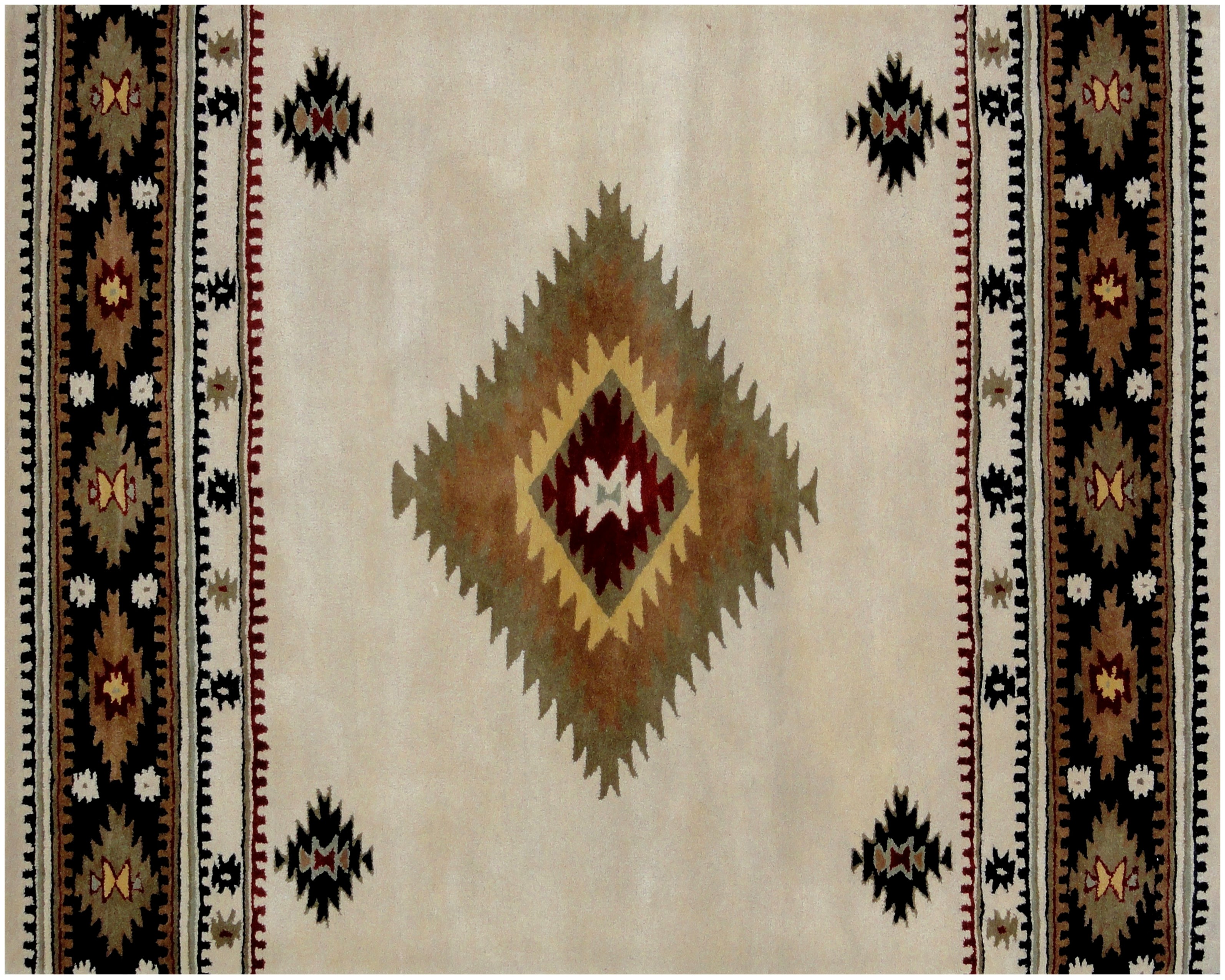 5' x 8' Ivory and Black Southwestern Hand Tufted Non Skid Area Rug