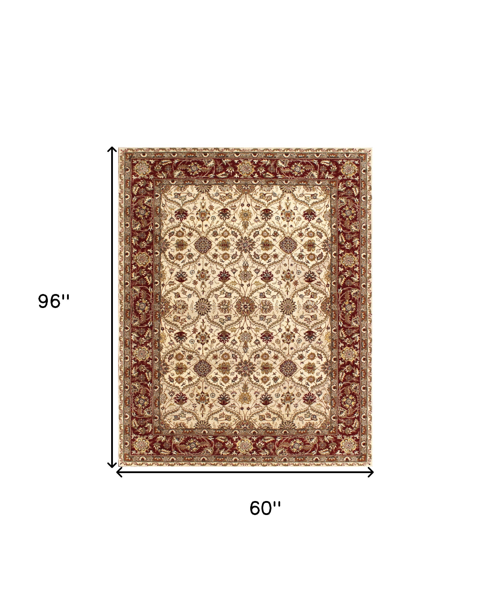 5' x 8' Ivory and Red Oriental Hand Tufted Non Skid Area Rug