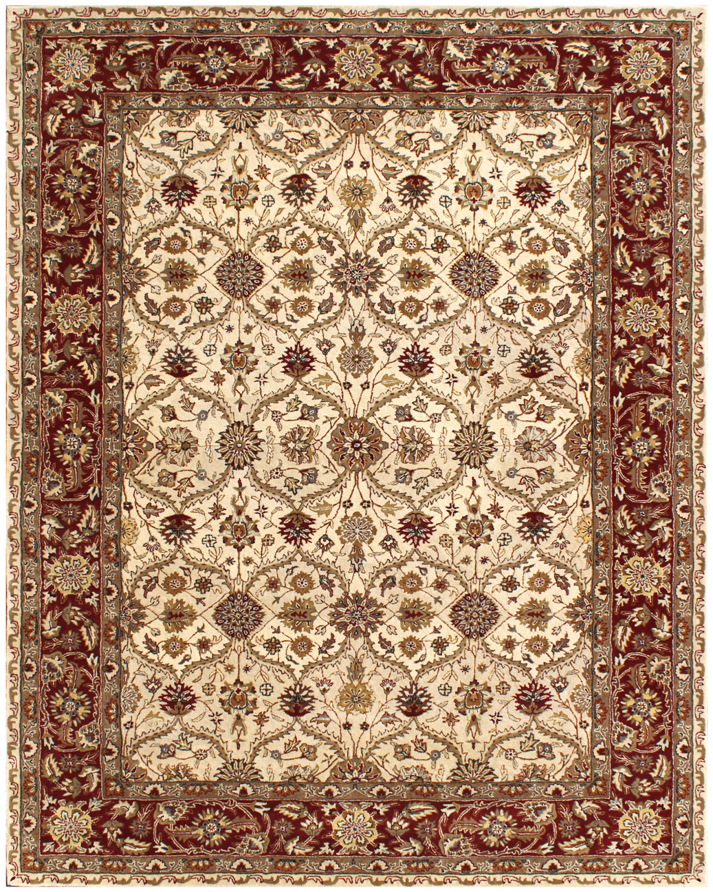 5' x 8' Ivory and Red Oriental Hand Tufted Non Skid Area Rug