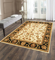 5' x 8' Ivory and Black Oriental Hand Tufted Non Skid Area Rug