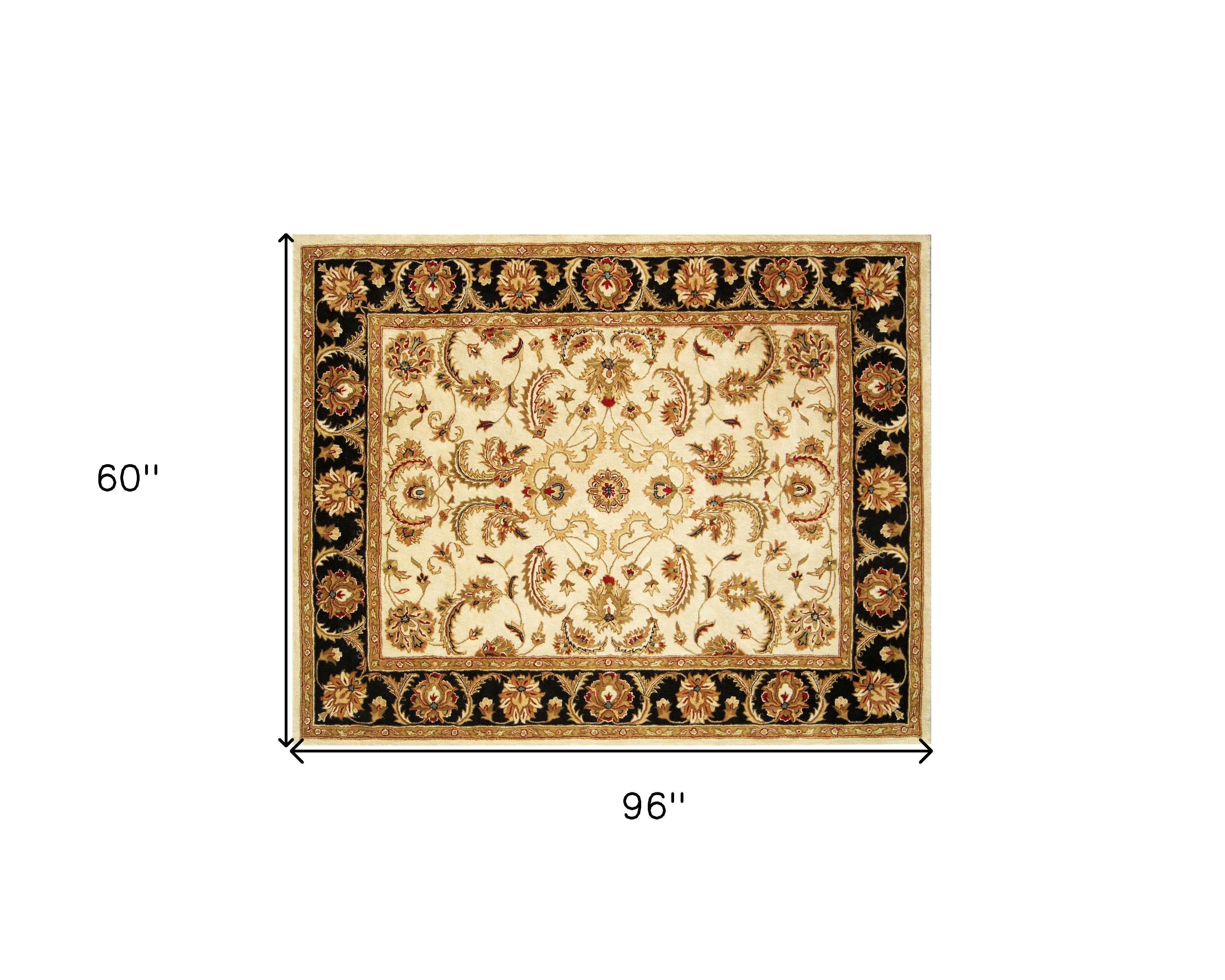 5' x 8' Ivory and Black Oriental Hand Tufted Non Skid Area Rug