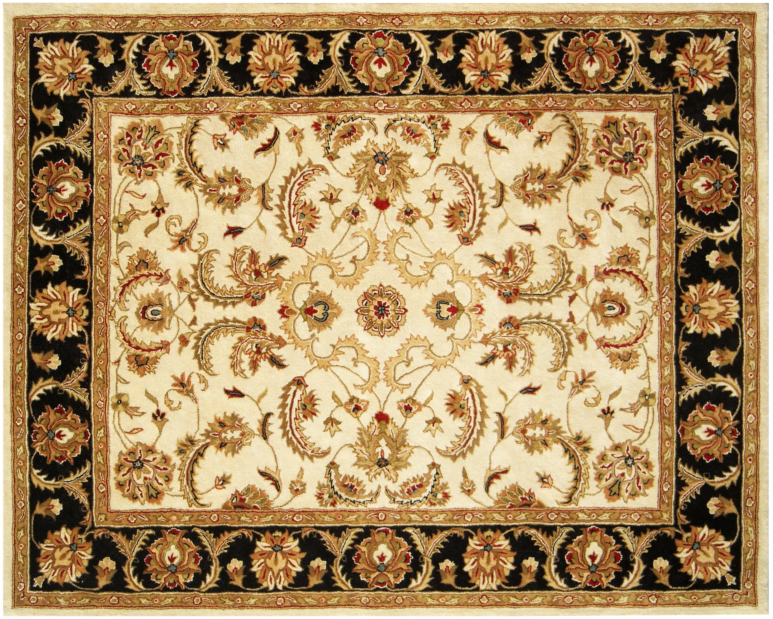 5' x 8' Ivory and Black Oriental Hand Tufted Non Skid Area Rug