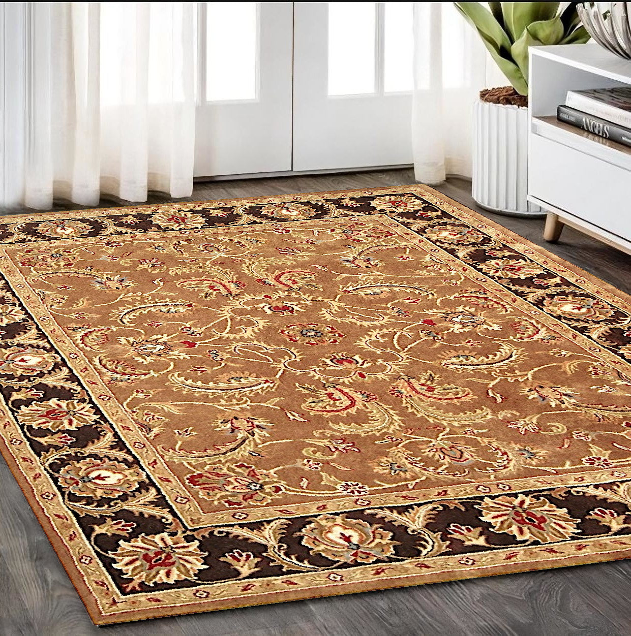 5' x 8' Brown Oriental Hand Tufted Non Skid Area Rug