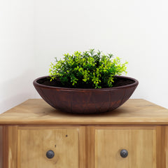 12" Brown Geo Carved Edge Wood Low Centerpiece Bowl