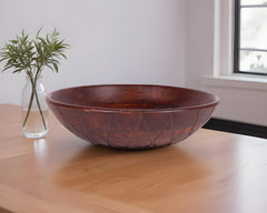 12" Brown Geo Carved Edge Wood Low Centerpiece Bowl