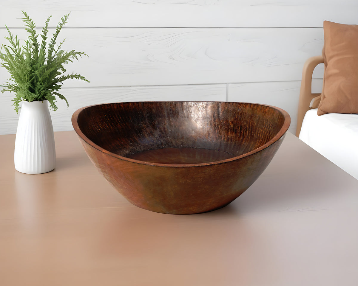 12" Brown Mod Curve Edge Wood Low Salad Bowl