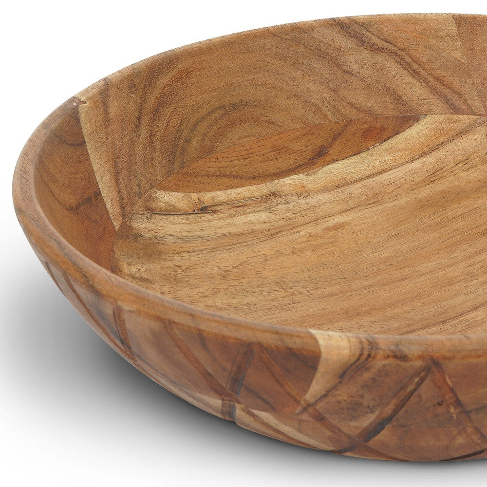 12" Natural Geo Carved Edge Wood Low Centerpiece Bowl