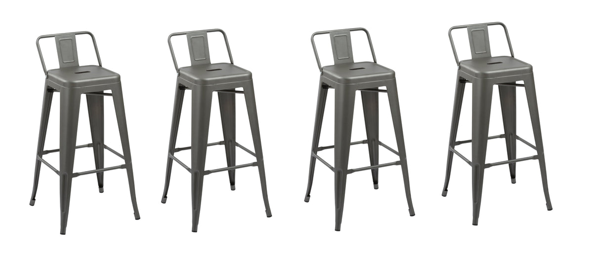 Set of Four 26" Dark Gray Metal Low Back Counter Height Bar Chairs