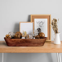 17" Dark Brown Acacia Wood Oval Centerpiece Dough Bowl