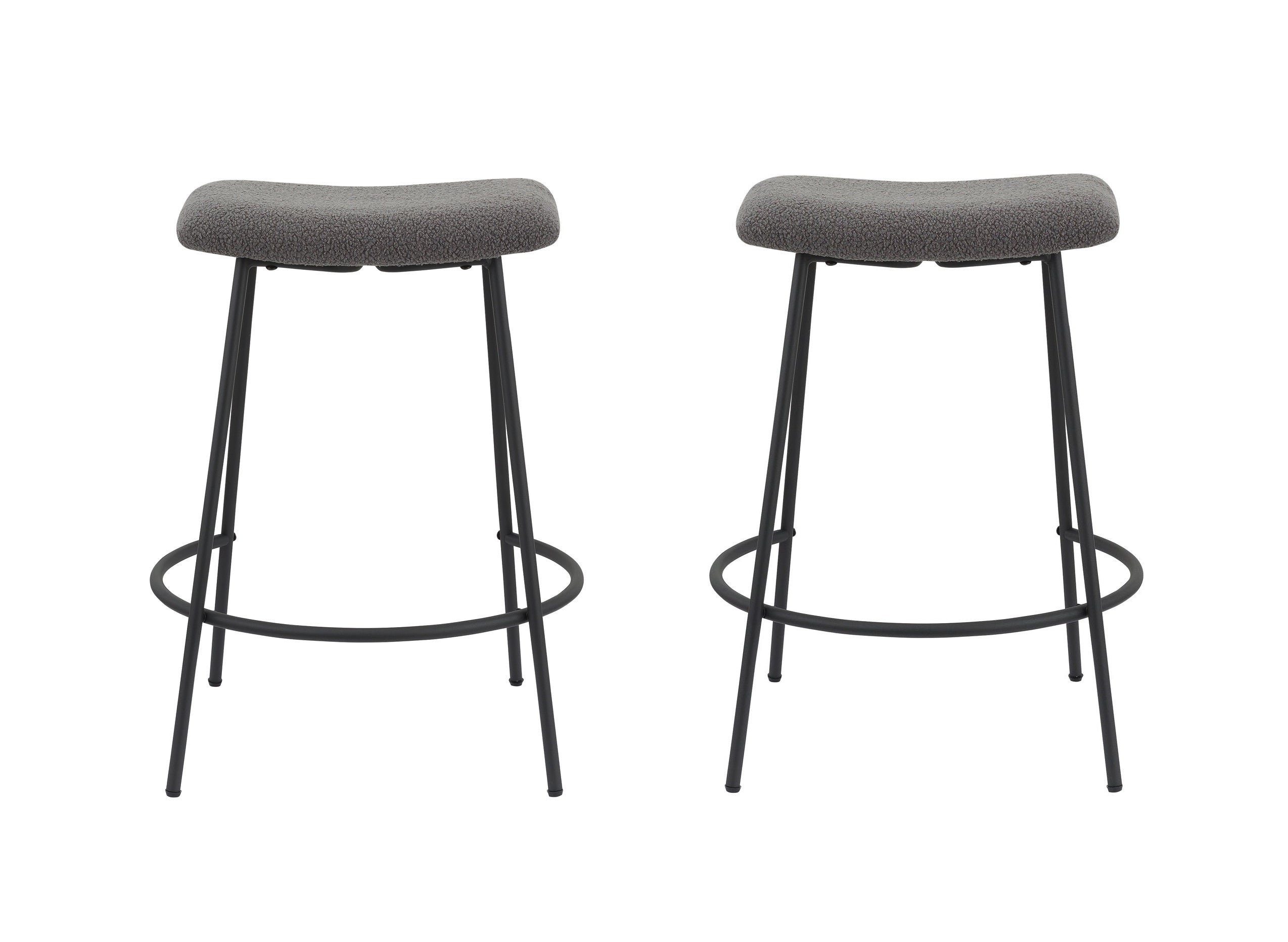 Set of Two 26" Gray And Black Faux Sherpa And Metal Backless Counter Height Bar Chairs