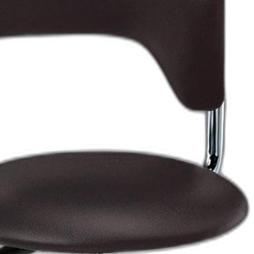 Dark Brown And Silver Faux Leather And Metal Low Back Adjustable Height Bar Chair