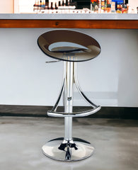 Dark Gray And Silver Acrylic And Metal Low Back Adjustable Height Bar Chair