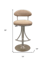Brown And Silver Velvet And Metal Low Back Adjustable Height Bar Chair