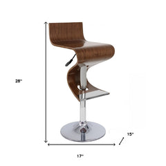 Brown And Silver Faux Leather And Metal Low Back Adjustable Height Bar Chair