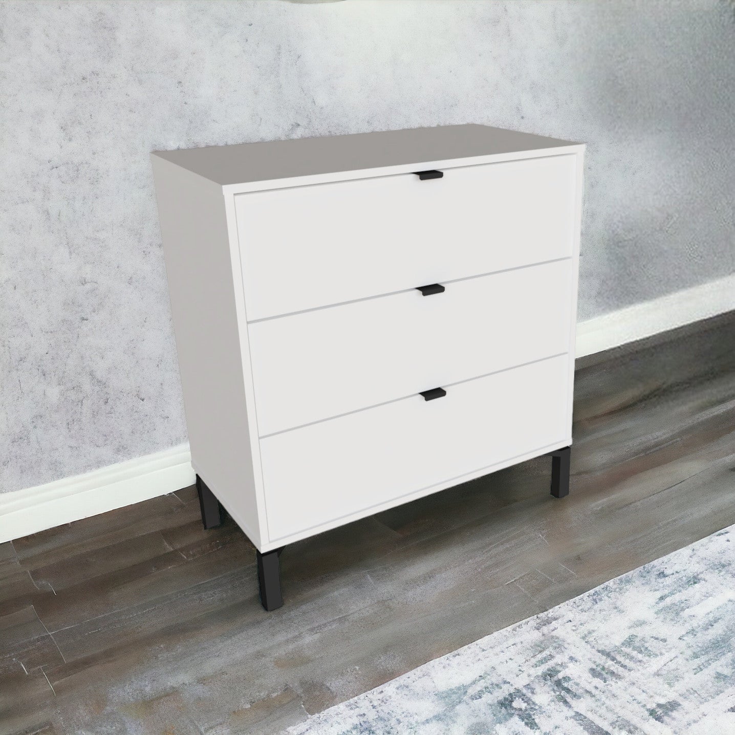 30" White Three Drawer Dresser