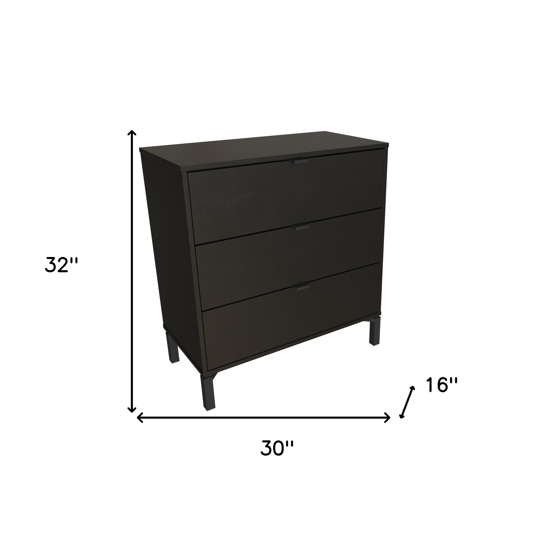 30" Black Three Drawer Dresser