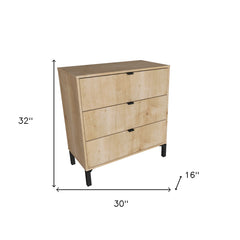 30" Natural Three Drawer Dresser