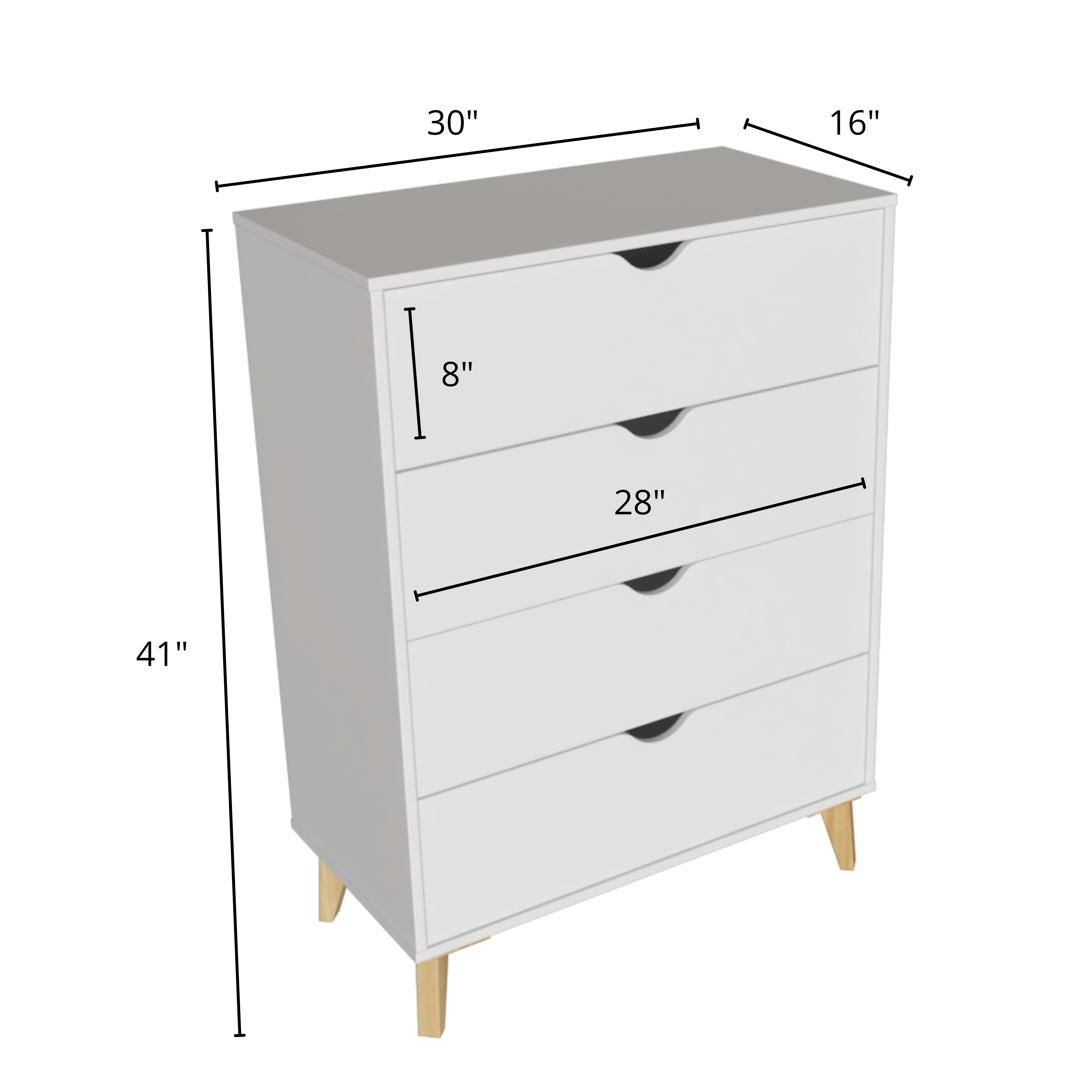 30" White Four Drawer Standard Chest