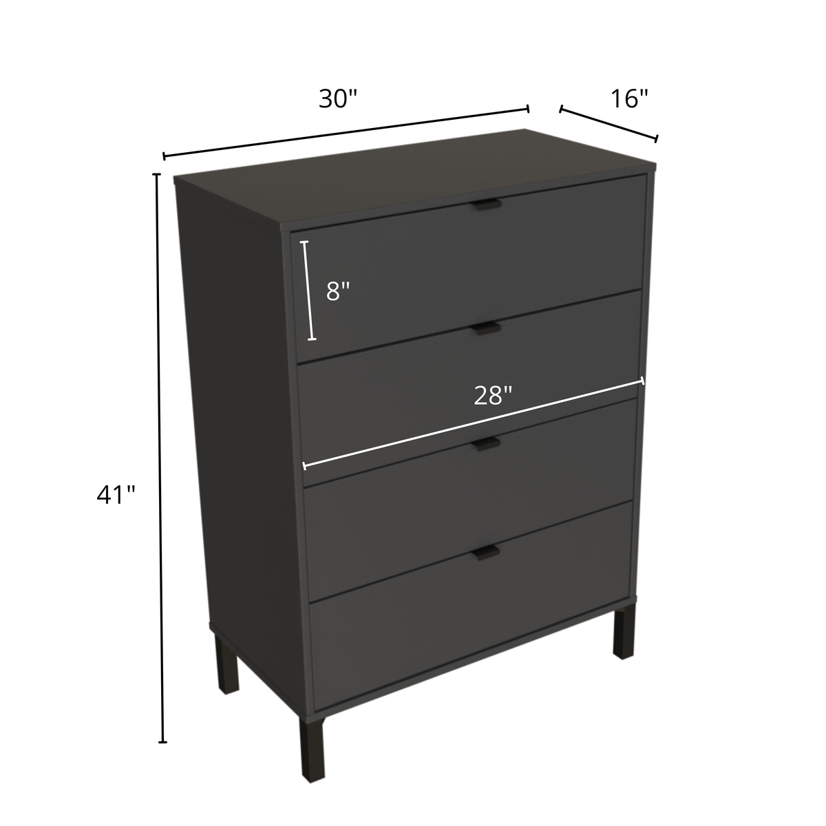 30" Gray Four Drawer Standard Chest